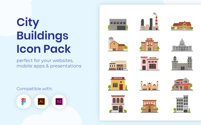 Flat Vector Set of Buildings Icon Icon Set
