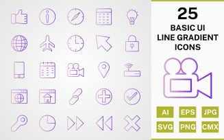 25 BASIC UI LINE GRADIENT ICON PACK Set