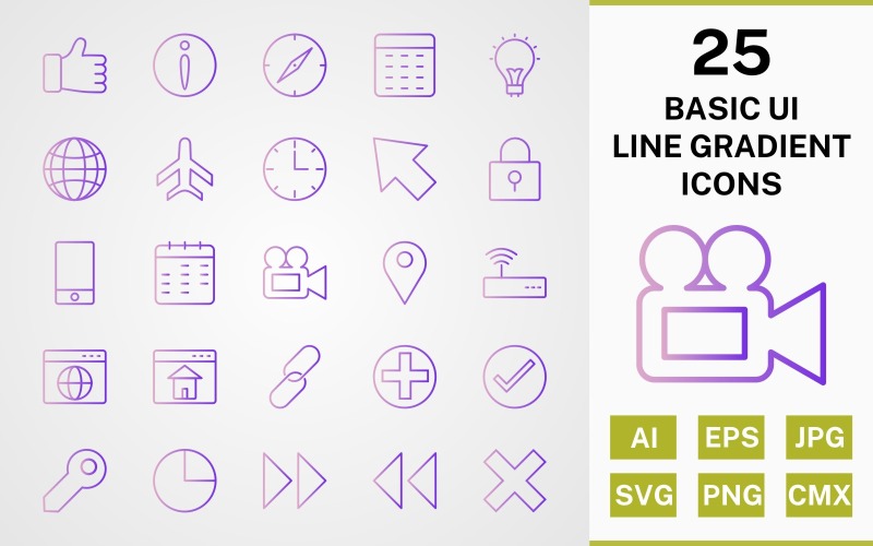 25 BASIC UI LINE GRADIENT ICON PACK Set Icon Set