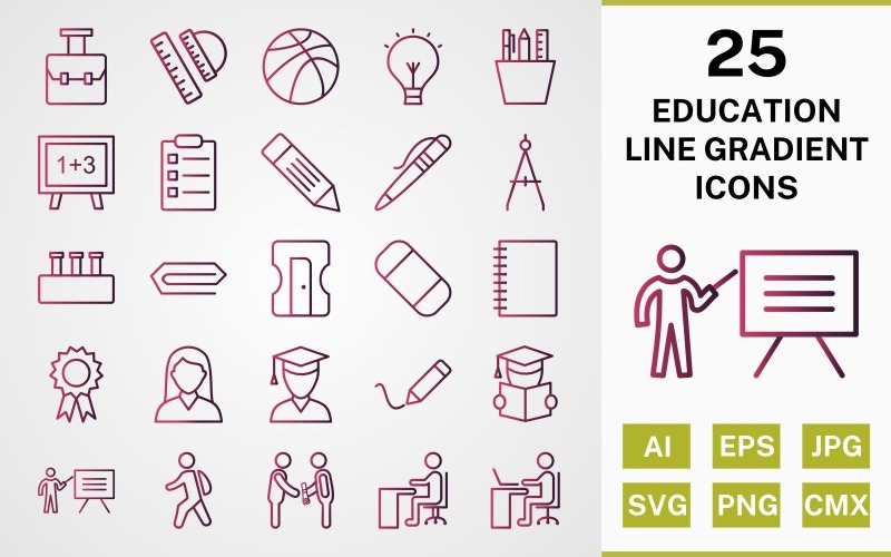 25 EDUCATION LINE GRADIENT ICON PACK Set Icon Set