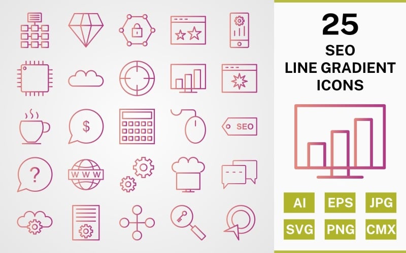 25 SEO LINE GRADIENT ICON PACK Set Icon Set