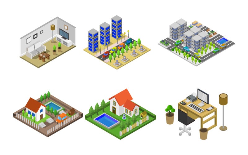 Set Of Isometric Illustrations - Vector Image Vector Graphic