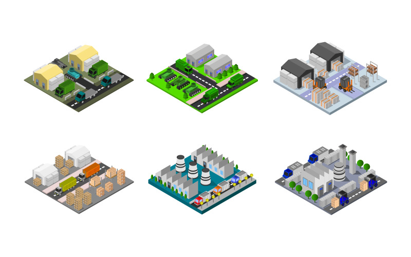 Isometric Buildings Set On Background - Vector Image Vector Graphic
