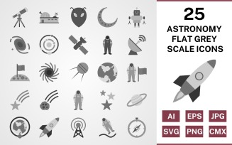25 Astronomy Flat Greyscale Icon Set