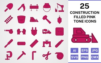 25 Construction Filled Pink Tone Icon Set