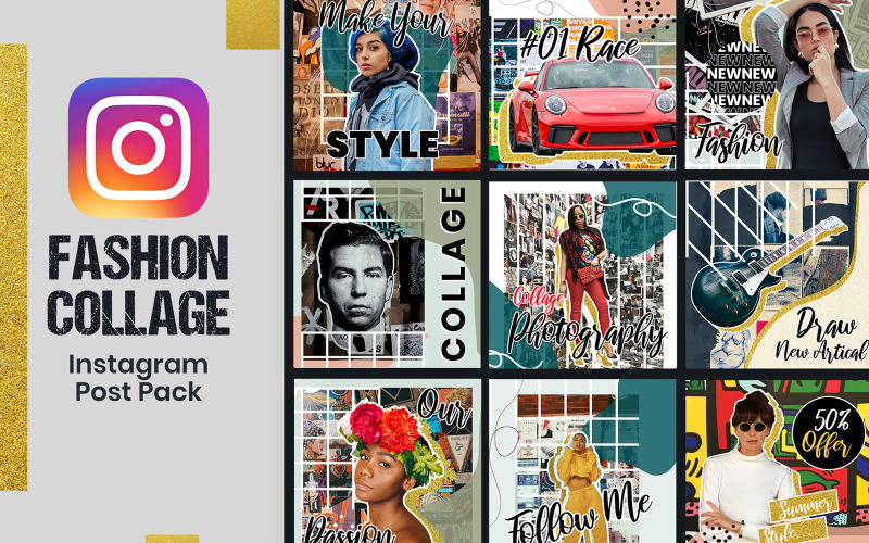 Fashion Collage Style Instagram Post Template for Social Media