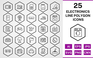 25 Electronic Devices Line Polygon Icon Set