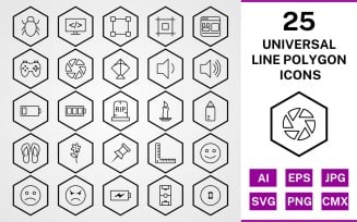 25 Universal Line Polygon Icon Set