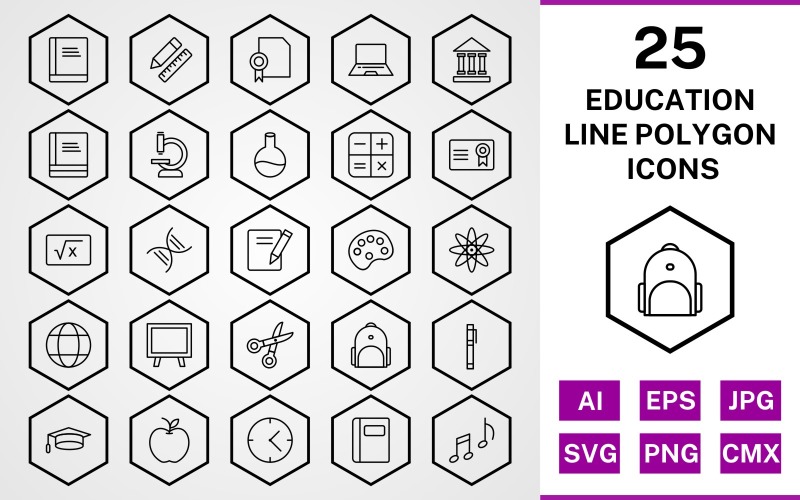 25 Education Line Polygon Icon Set