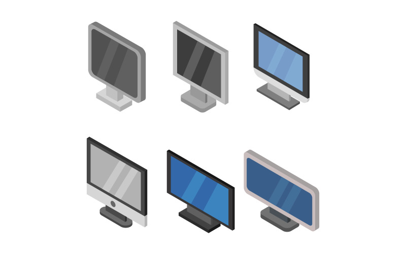 Isometric Computers Set In - Vector Image Vector Graphic