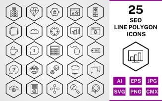 25 Seo Line Polygon Icon Set