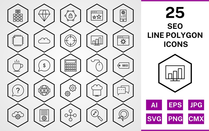 25 Seo Line Polygon Icon Set