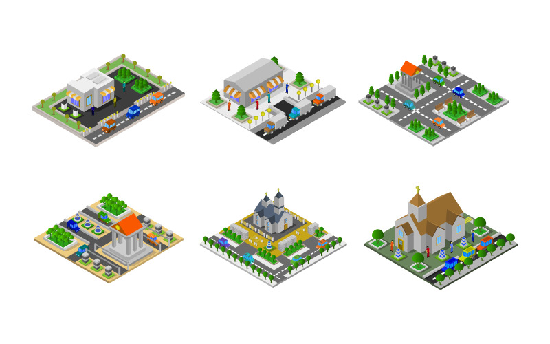 Isometric Buildings Set - Vector Image Vector Graphic