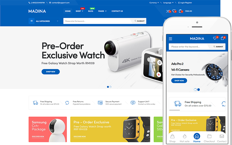 "Madina - Electronics Store" Bootstrap WooCommerce Thema №122124