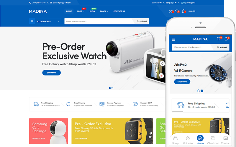 "Madina - Electronics Store" thème WooCommerce Bootstrap #122124