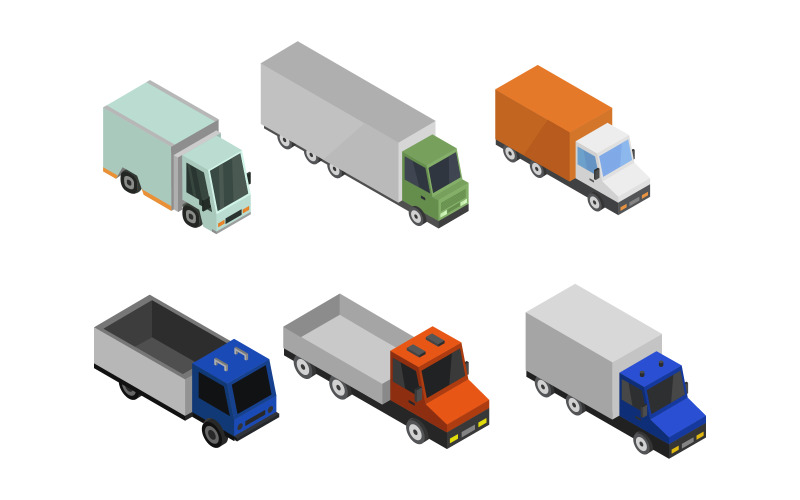 Set Of Isometric Trucks - Vector Image Vector Graphic