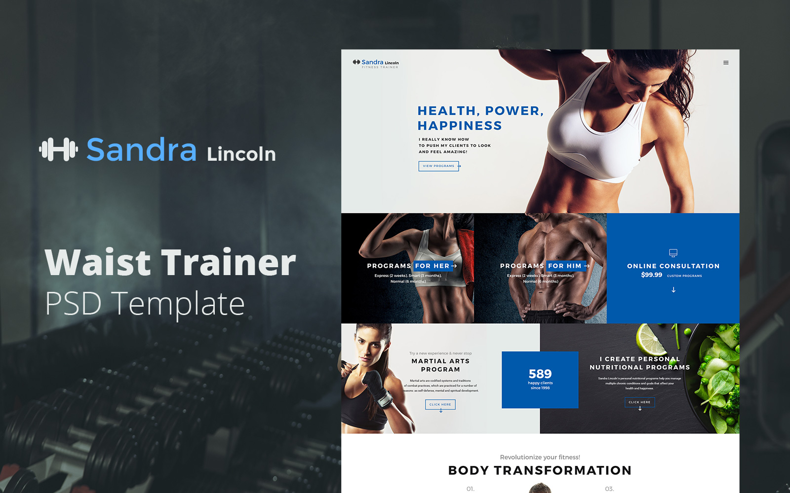 Template PSD #122284 "Sandra Lincoln - Waist Trainer"