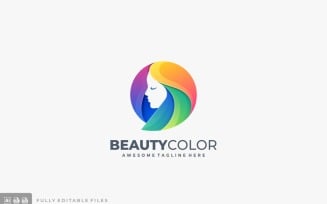 Beauty Girl Head Colorful Logo Template