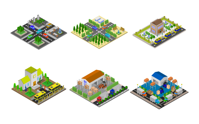 Isometric Buildings Set - Vector Image Vector Graphic