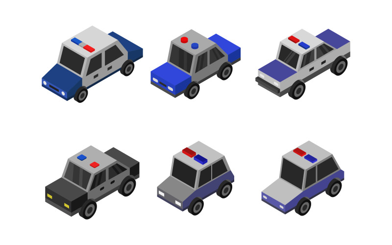 Set Of Isometric Police Cars - Vector Image Vector Graphic