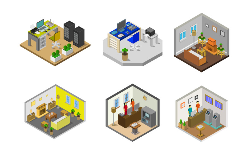 Set Of Isometric Rooms - Vector Image Vector Graphic