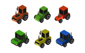 Set Of Isometric Tractors - Vector Image