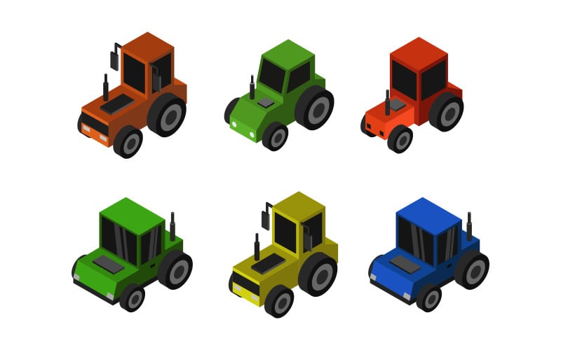 Set Of Isometric Tractors - Vector Image Vector Graphic