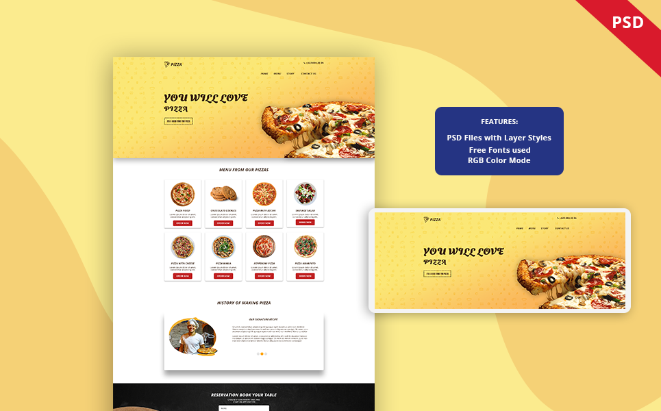 Template PSD Bootstrap #122455 "Pizza - Restaurant Landing page"