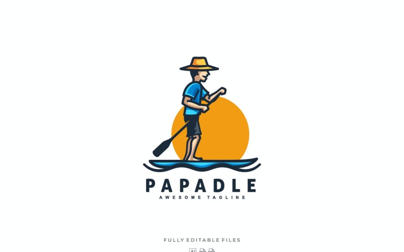 Papa Paddle Mascot Cartoon Logo Template