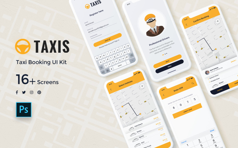 Taxi Booking Mobile App UI Kit UI Element