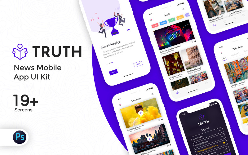 Truth: News Mobile App UI Kit UI Element