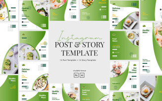 Healthy Food Instagram Post and Story Template for Social Media