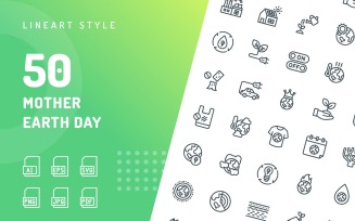 Mother Earth Day Line Icon Set
