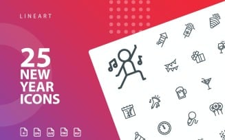 New Year Lineart Icon Set