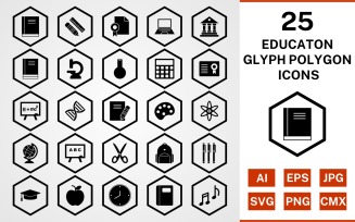 25 Educationl Glyph Polygon Icon Set