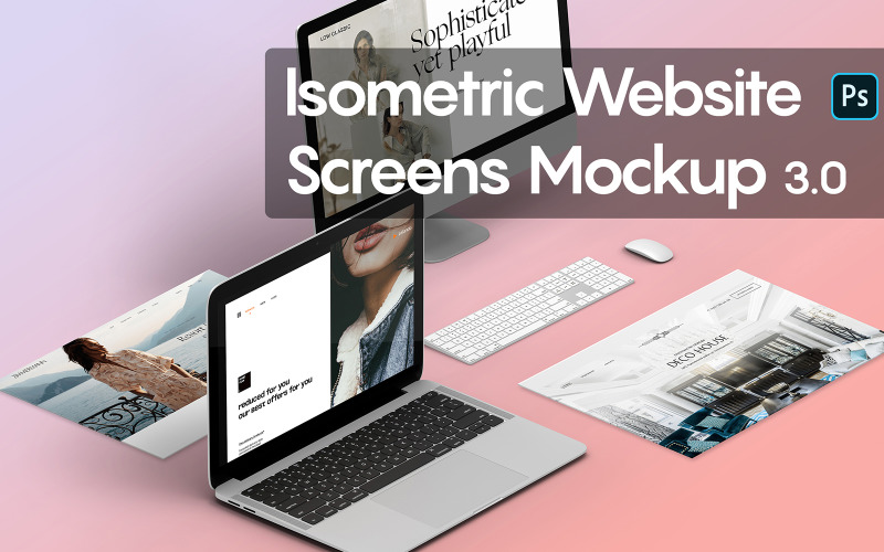 Isometric Website Screens 3.0 product mockup Product Mockup