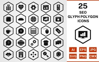 25 Seo Glyph Polygon Icon Set