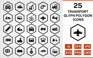 25 Transport Glyph Polygon Icon Set