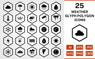 25 Weather Glyph Polygon Icon Set