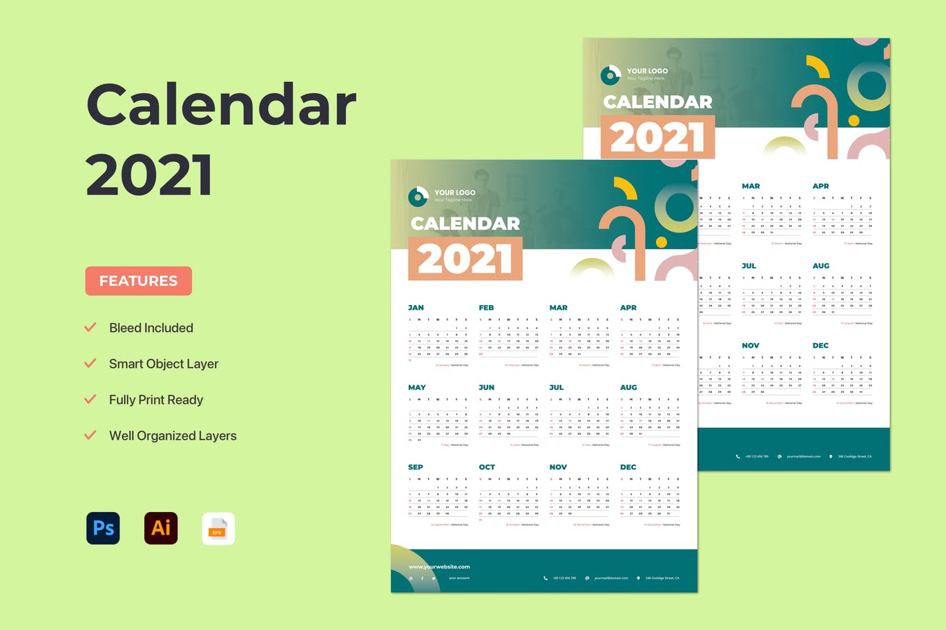 Kit Graphique #122995 Calendar 2021 Divers Modles Web - Logo template Preview