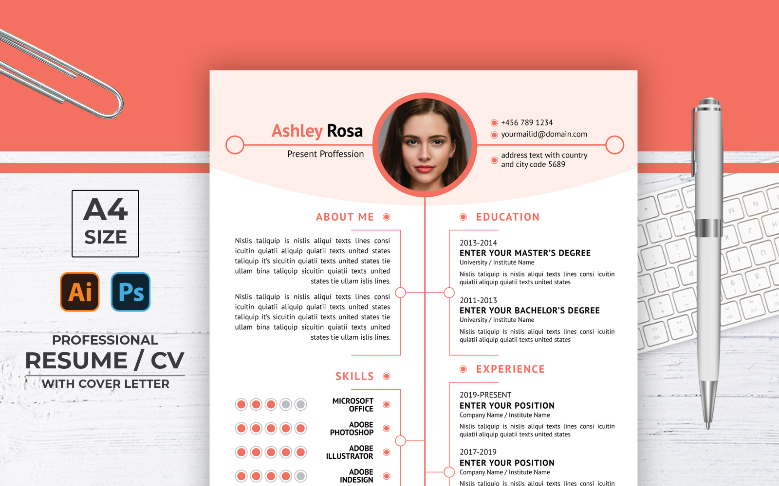Ashley Rosa Creative CV Önéletrajz sablon 123162