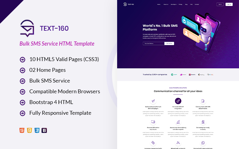 Modello Siti Web Responsive #123158 "Text 160 Bulk SMS Service"