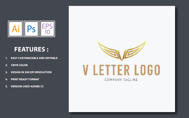 Golden Color V Letter Design Logo Template