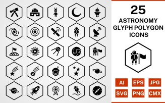 25 Astronomy Glyph Polygon Icon Set