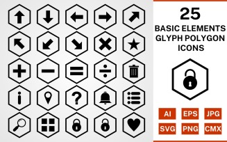 25 Basic Elements Glyph Polygon Icon Set