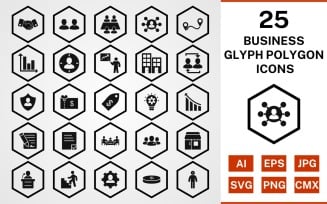 25 Business Glyph Polygon Icon Set