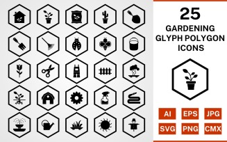 25 Gardening Glyph Polygon Icon Set