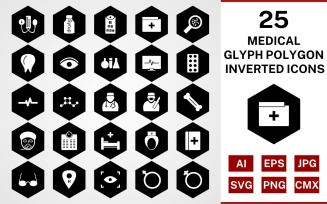 25 Medical Glyph Polygon Inverted Icon Set