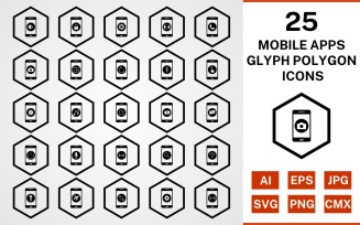 25 Mobile Apps Glyph Polygon Icon Set