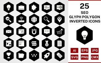 25 Seo Glyph Polygon Inverted Icon Set